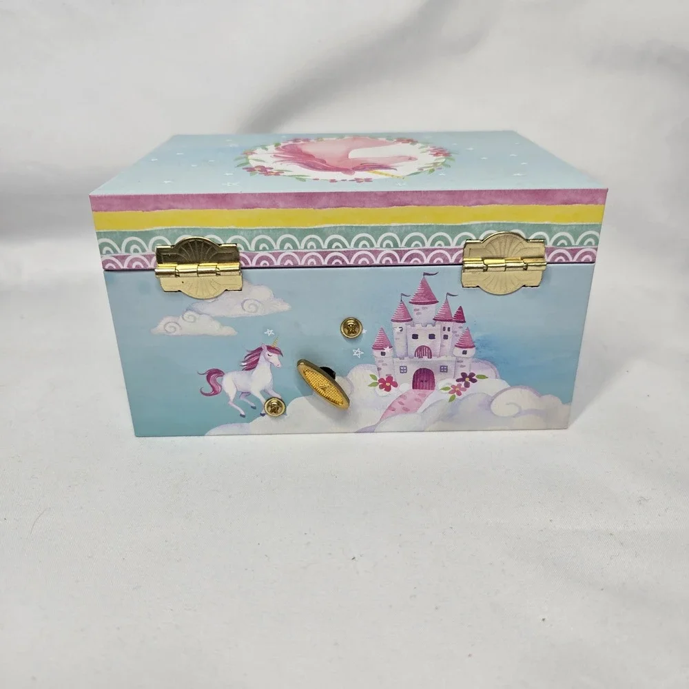 Jewelkeeper Musical Jewelry Box Girls Small Blue Unicorn Rainbow Wind Up Music